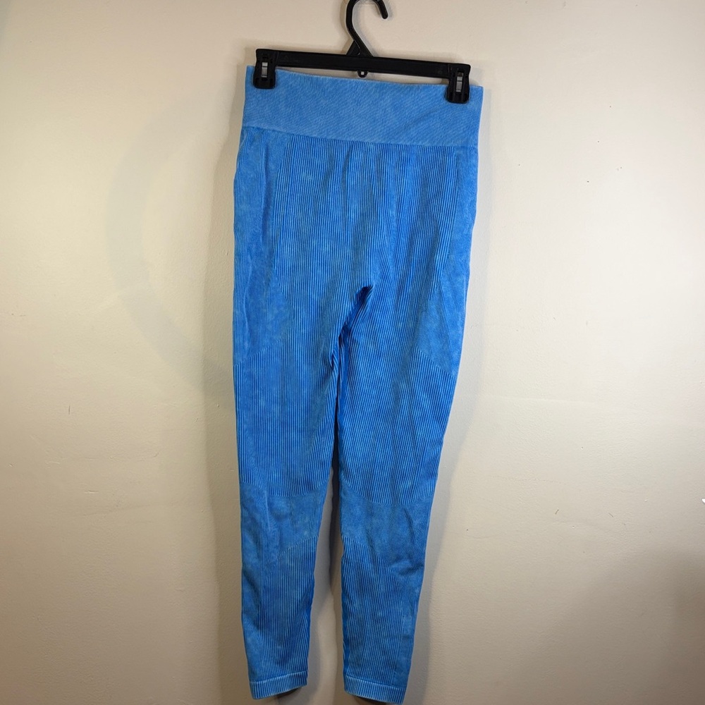 New Mix Blue Ribbed Leggings Women Size Large #220